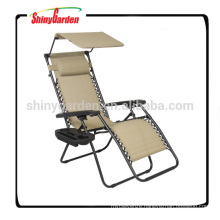 Foldable Recliner Zero Gravity Lounge Chair With Cup Holder&Canopy Shade